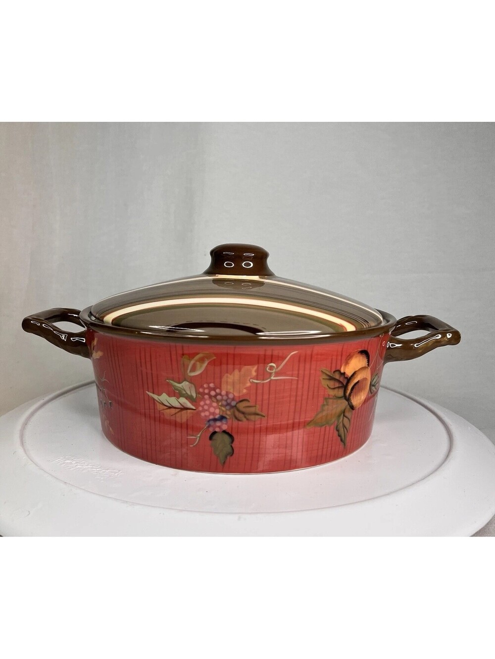 Tracy Porter Octavia Hill Garden 2 Qt Round Covered Casserole Red Green EUC